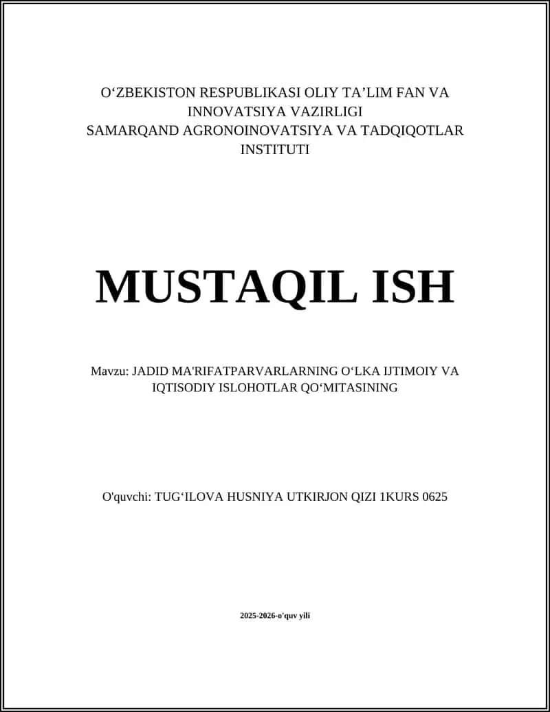JADID MA'RIFATPARVARLARNING OʻLKA IJTIMOIY VA IQTISODIY ISLOHOTLAR QOʻMITASINING 1