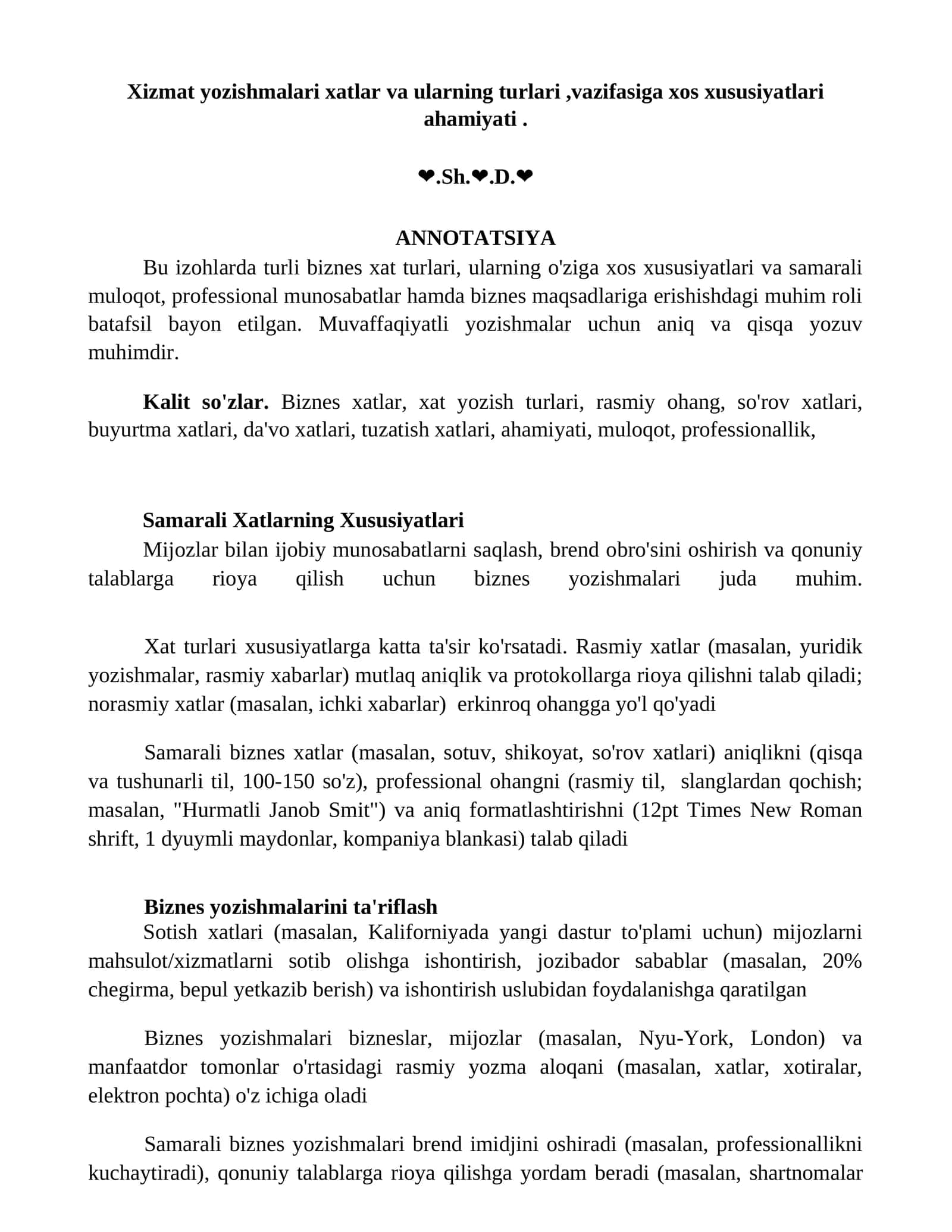 Biznes xatlar va ularning turli turlari 1