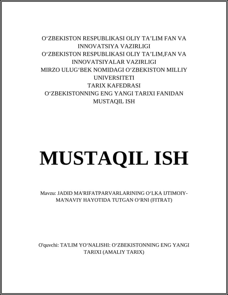 JADID MA'RIFATPARVARLARINING OʻLKA IJTIMOIY-MA'NAVIY HAYOTIDA TUTGAN OʻRNI (FITRAT) 1
