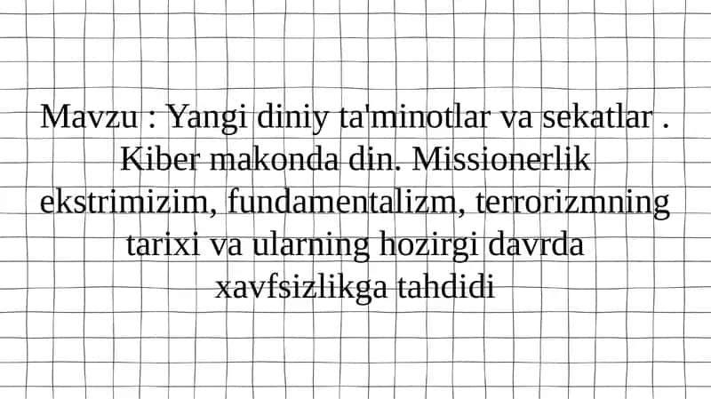 Yangi diniy ta'minotlar va sekatlar 1