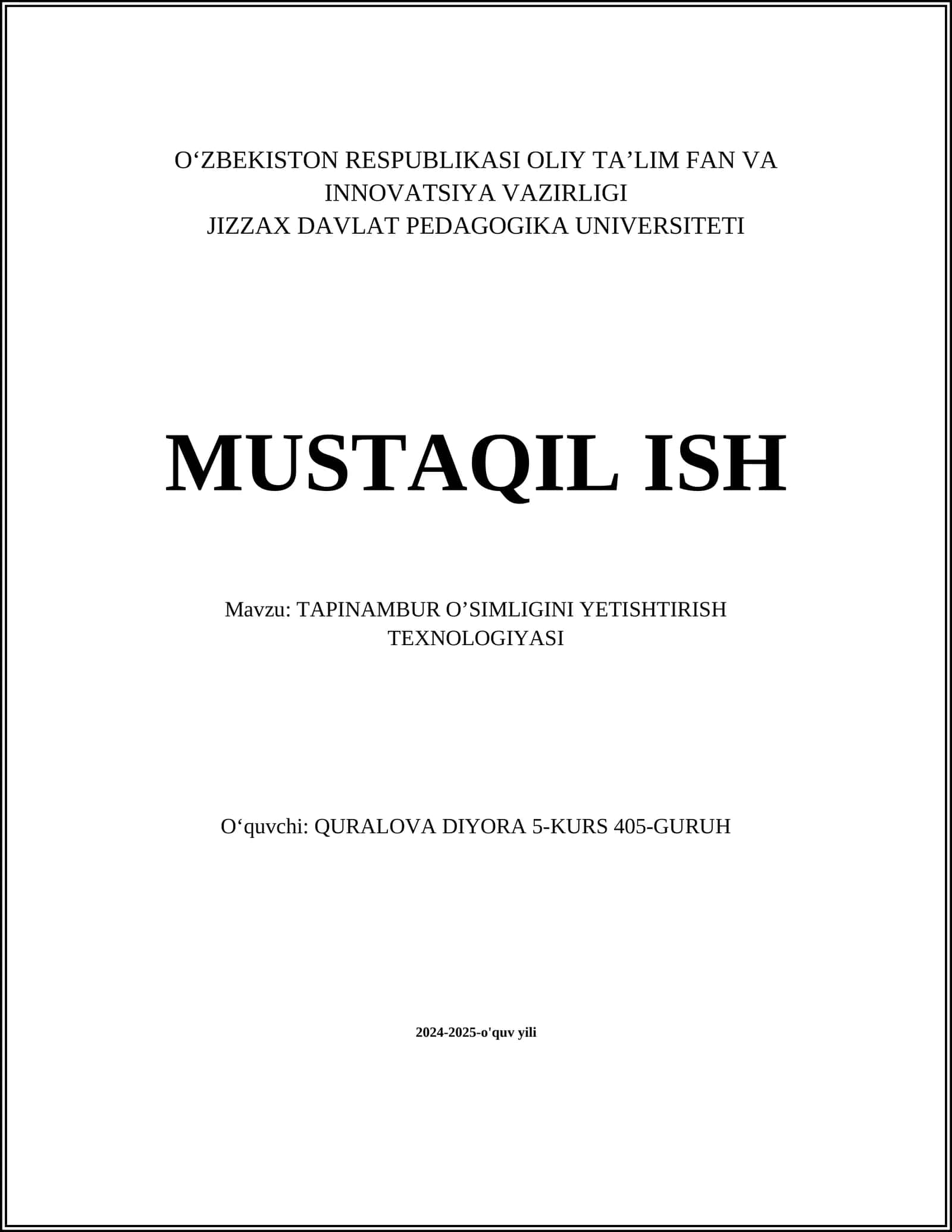 TAPINAMBUR O’SIMLIGINI YETISHTIRISH TEXNOLOGIYASI 1
