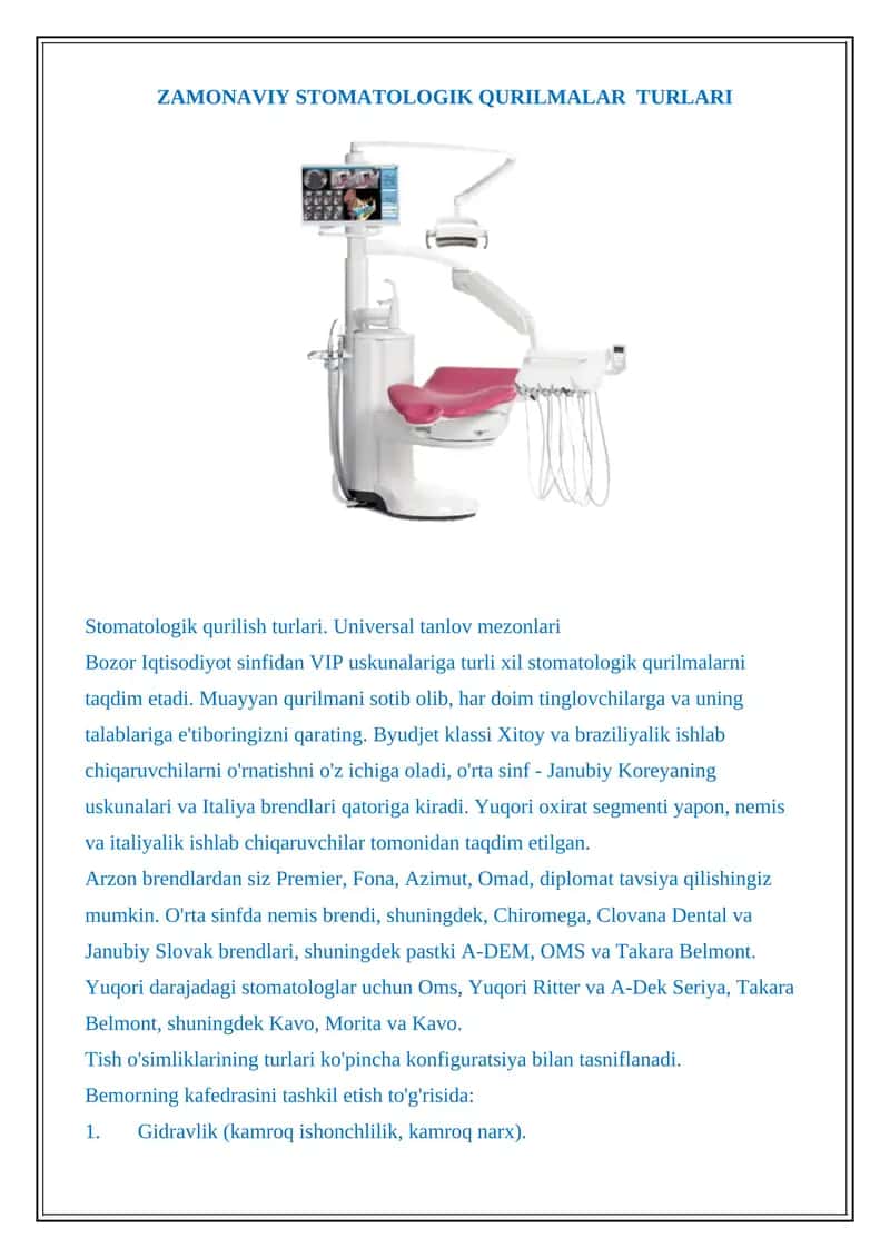 Stomatologik qurilish turlari 1