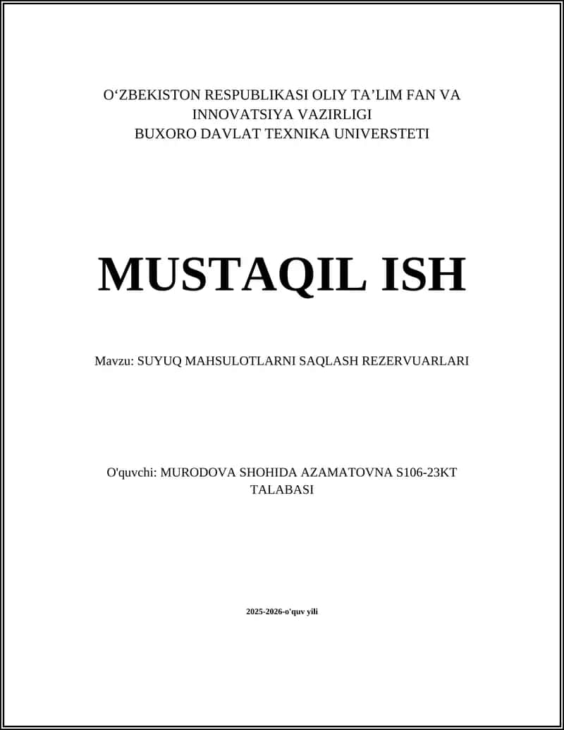 SUYUQ MAHSULOTLARNI SAQLASH REZERVUARLARI 1