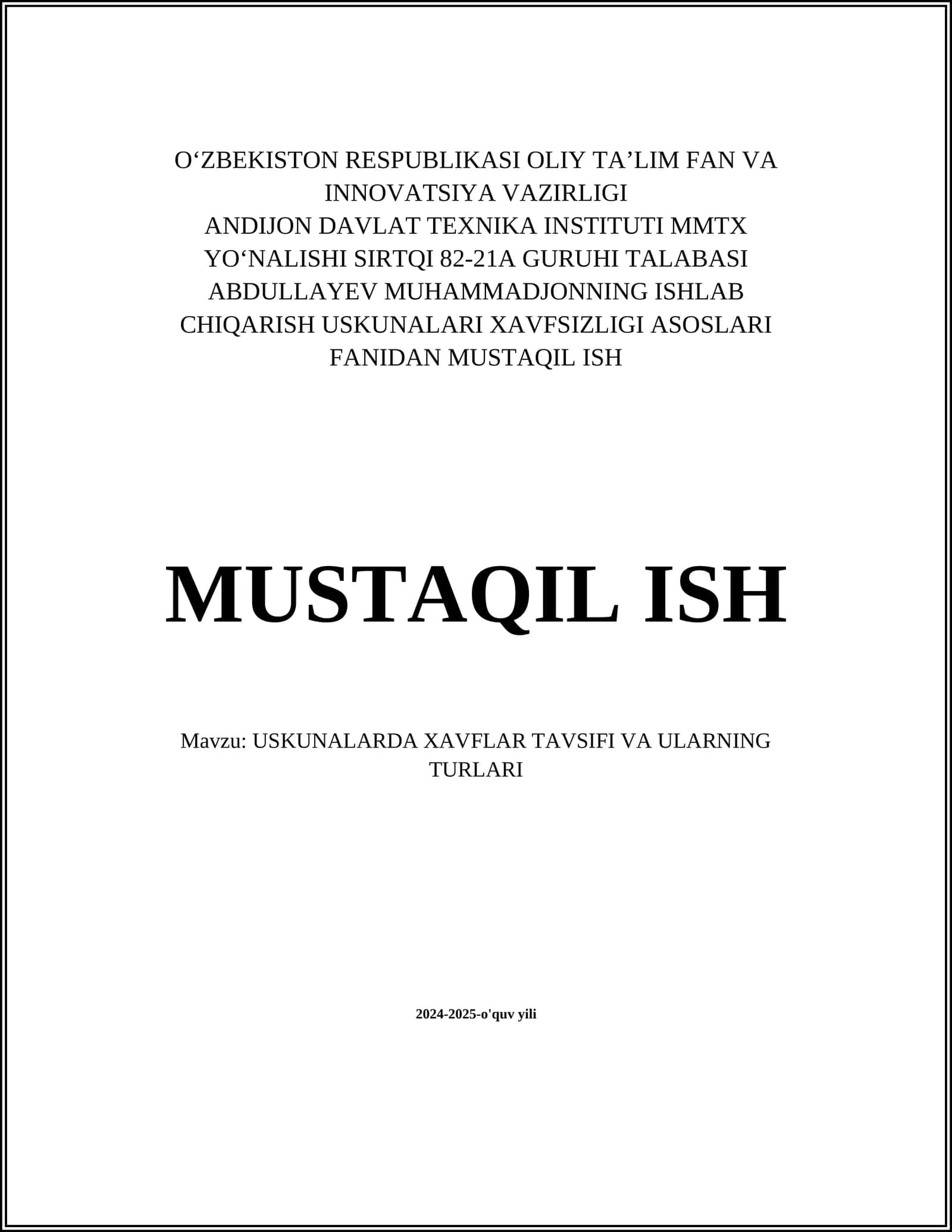 USKUNALARDA XAVFLAR TAVSIFI VA ULARNING TURLARI 1
