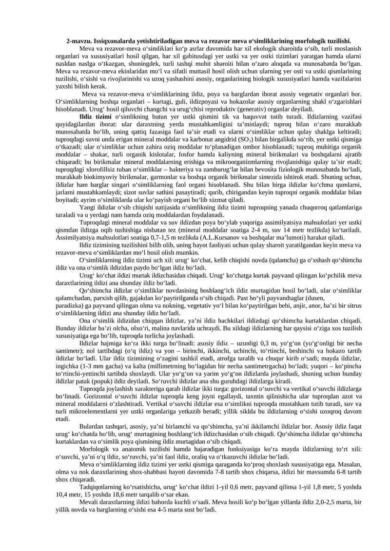 Meva va rezavor-meva o‘sikliklarining morfologik tuzilishi 1