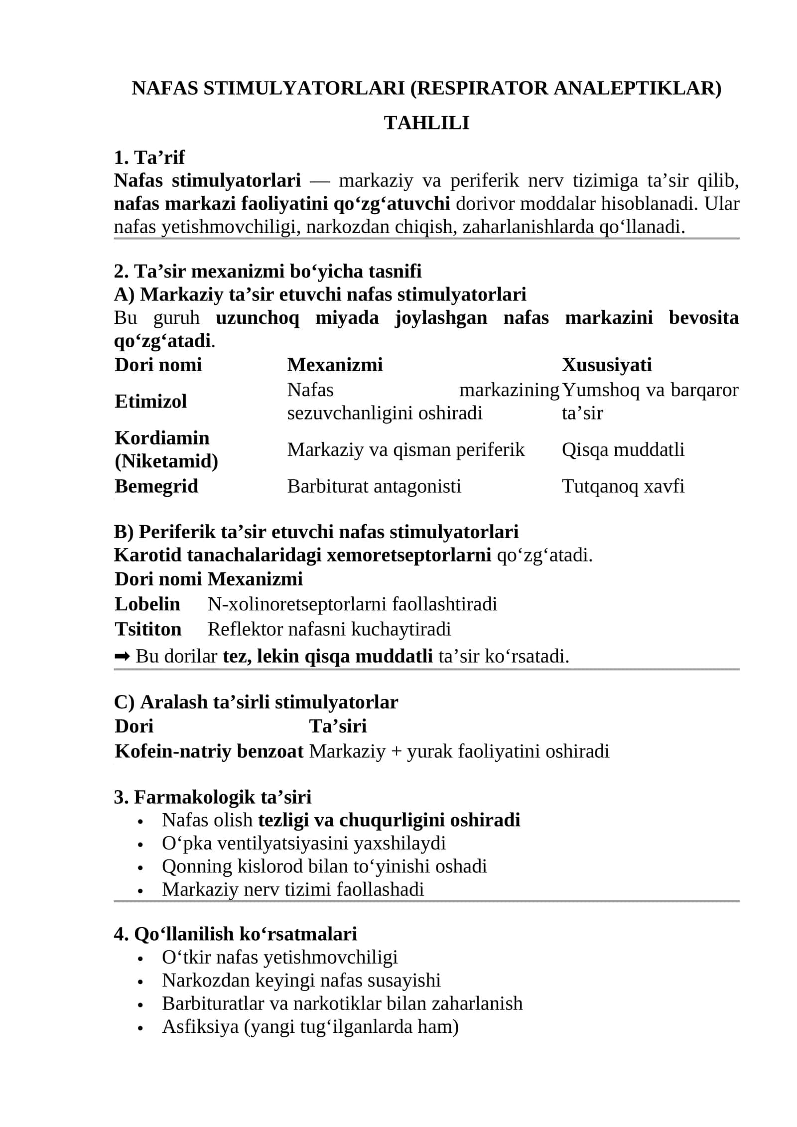 NAFAS STIMULYATORLARI (RESPIRATOR ANALEPTIKLAR) TAHLILI 1
