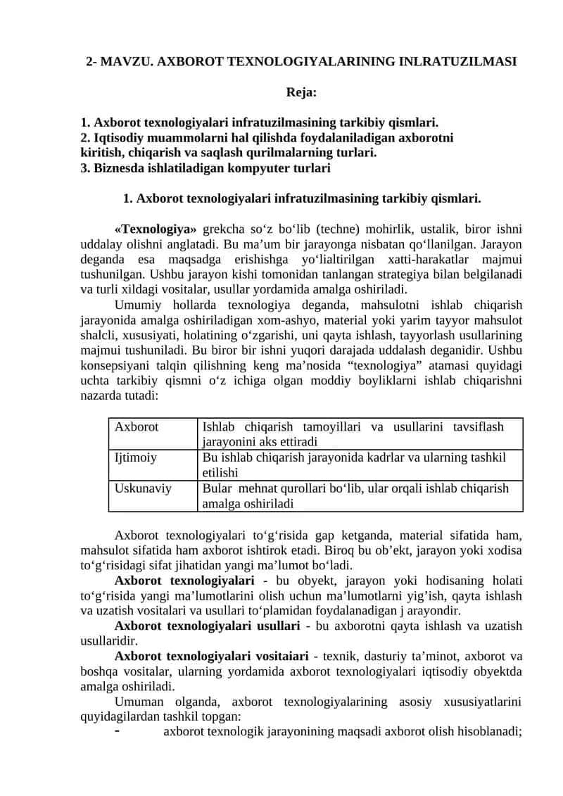 Axborot Texnologiyalarining Infratuzilmasi 1