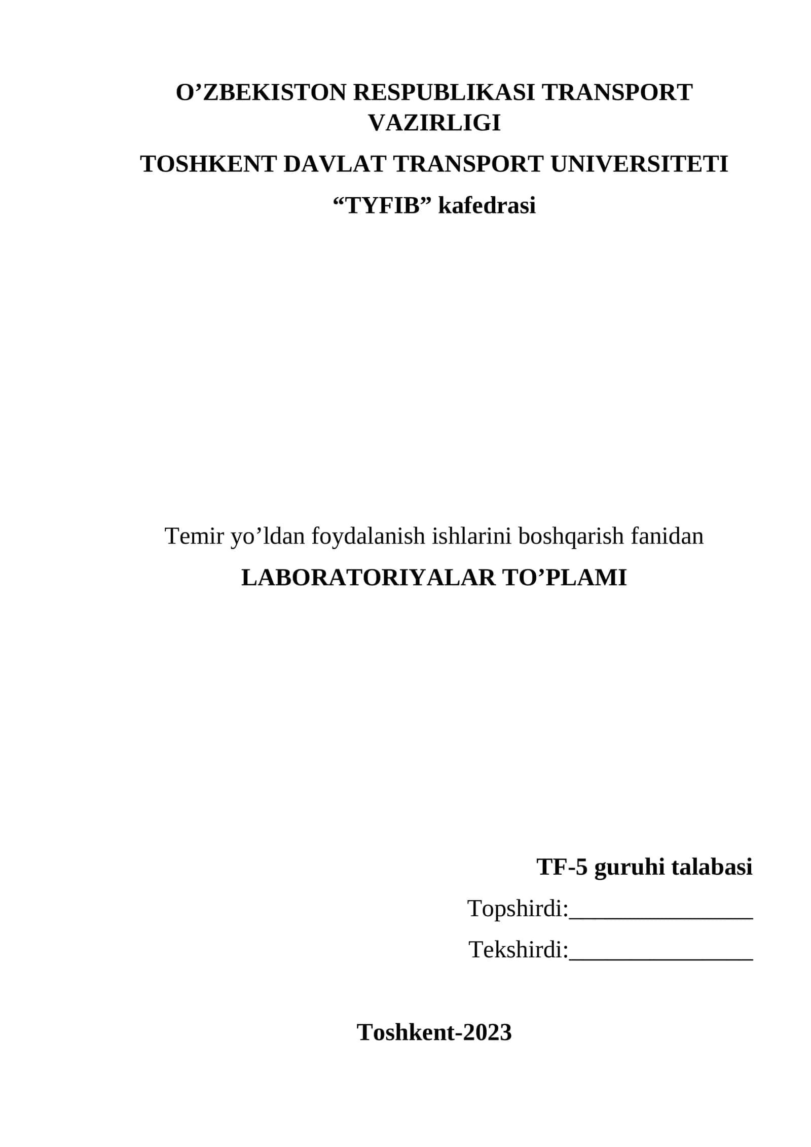 LABORATORIYALAR TO’PLAMI TF-5 guruhi talabasi 1