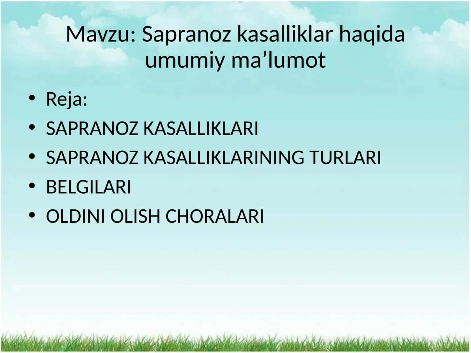 Sapranok kasalliklar haqida umumiy ma'lumot 1