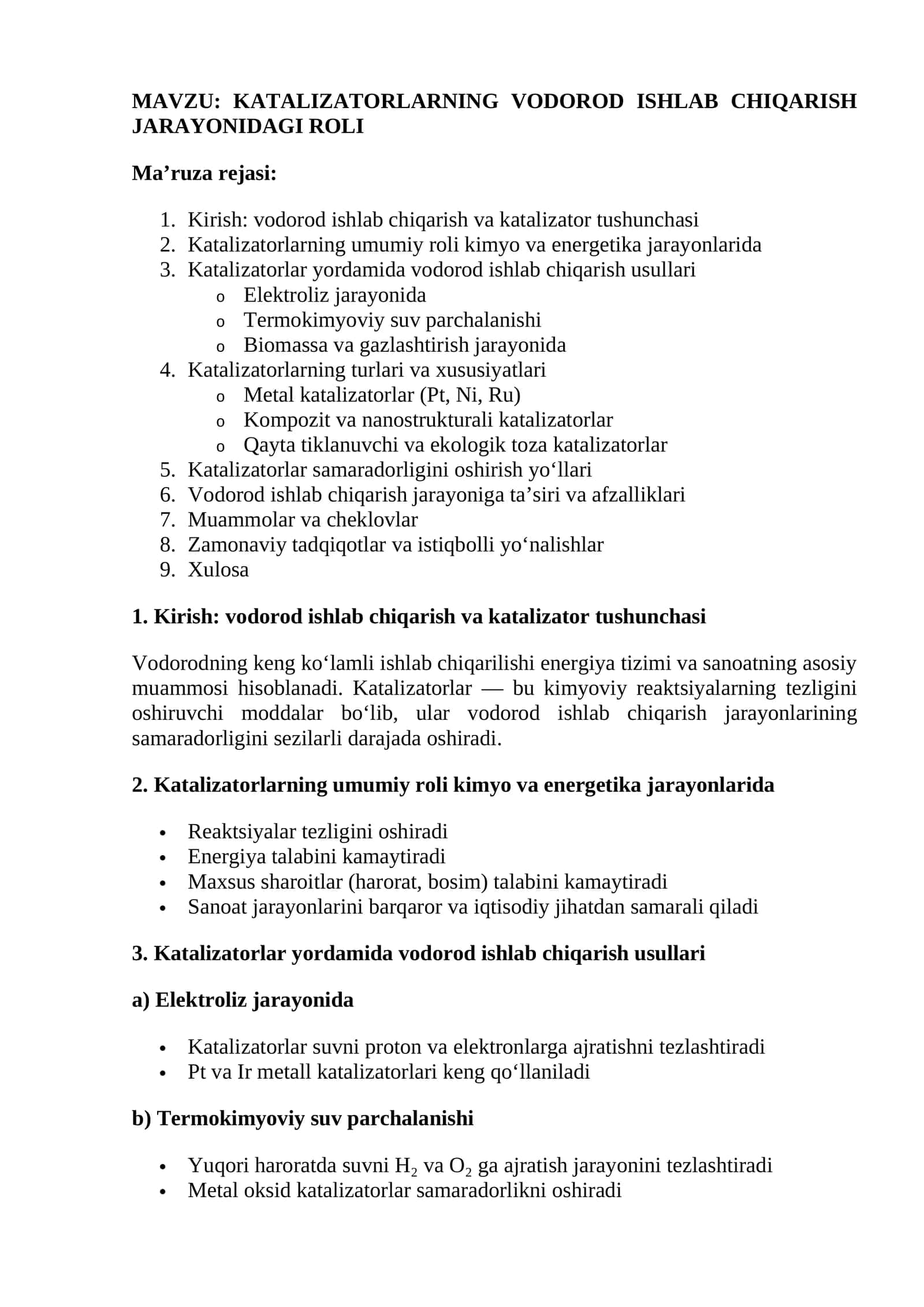 KATALIZATORLARNING VODOROD ISHLAB CHIQARISH JARAYONIDAGI ROLI 1