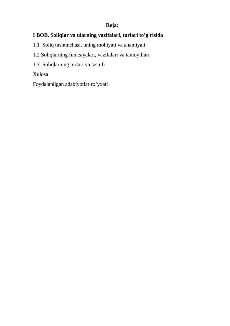 Soliqlar va ularning vazifalari, turlari to’g'risida 1