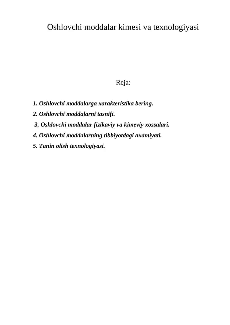 Oshlovchi moddalar kimesi va texnologiyasi 1