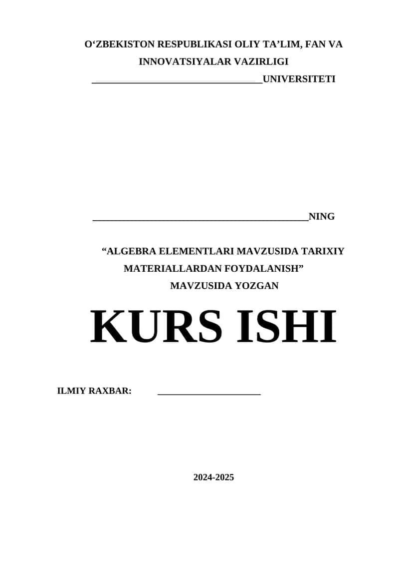 ALGEBRA ELEMENTLARI MAVZUSIDA TARIXIY MATERIALLARDAN FOYDALANISH 1