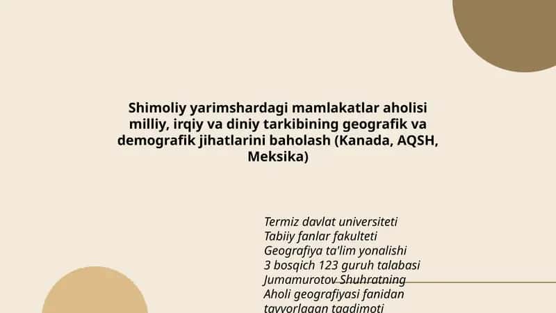 Aholi geografiyasi fanidan tayyorlagan taqdimoti 1