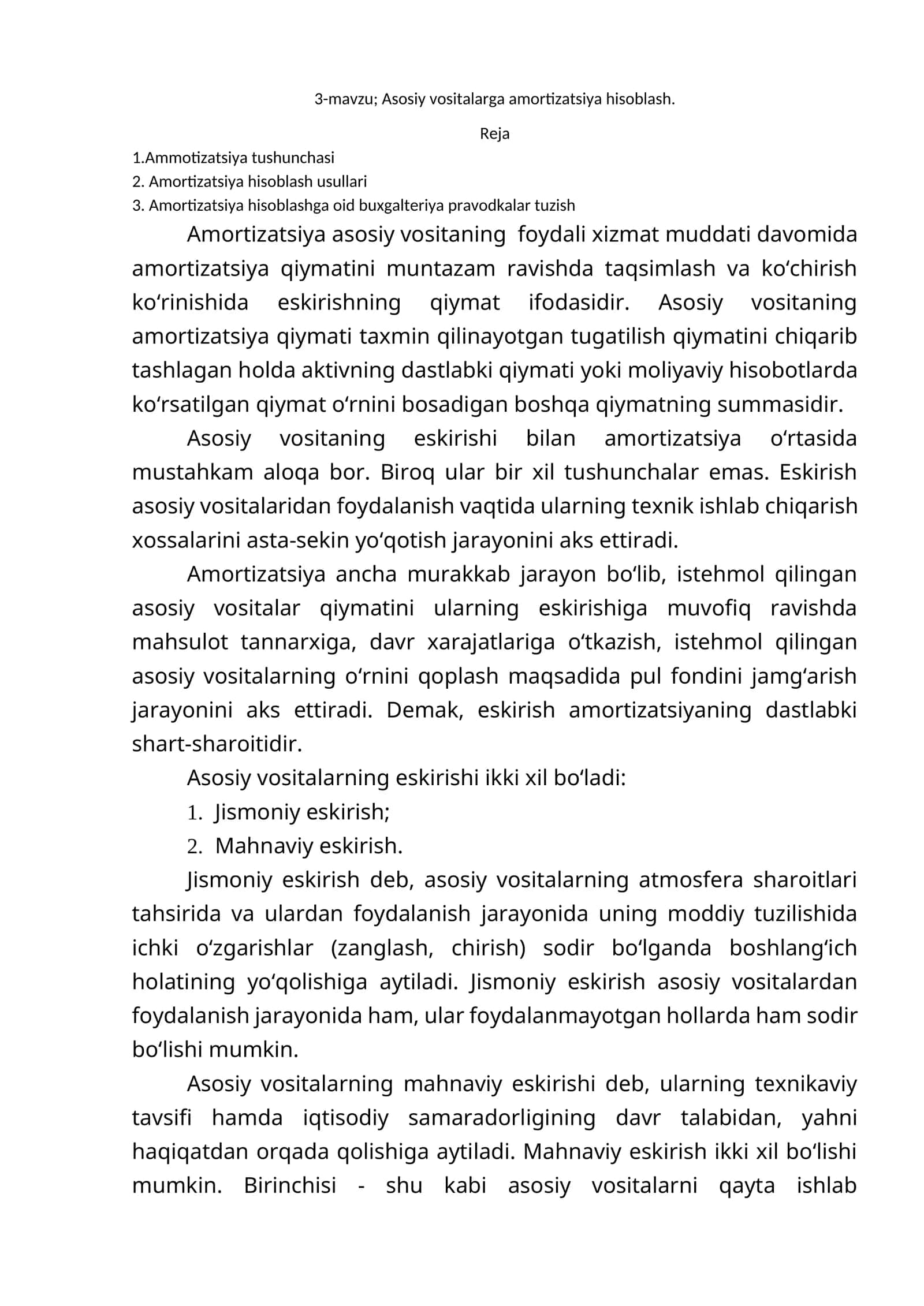 Asosiy vositalarga amortizatsiya hisoblash 1