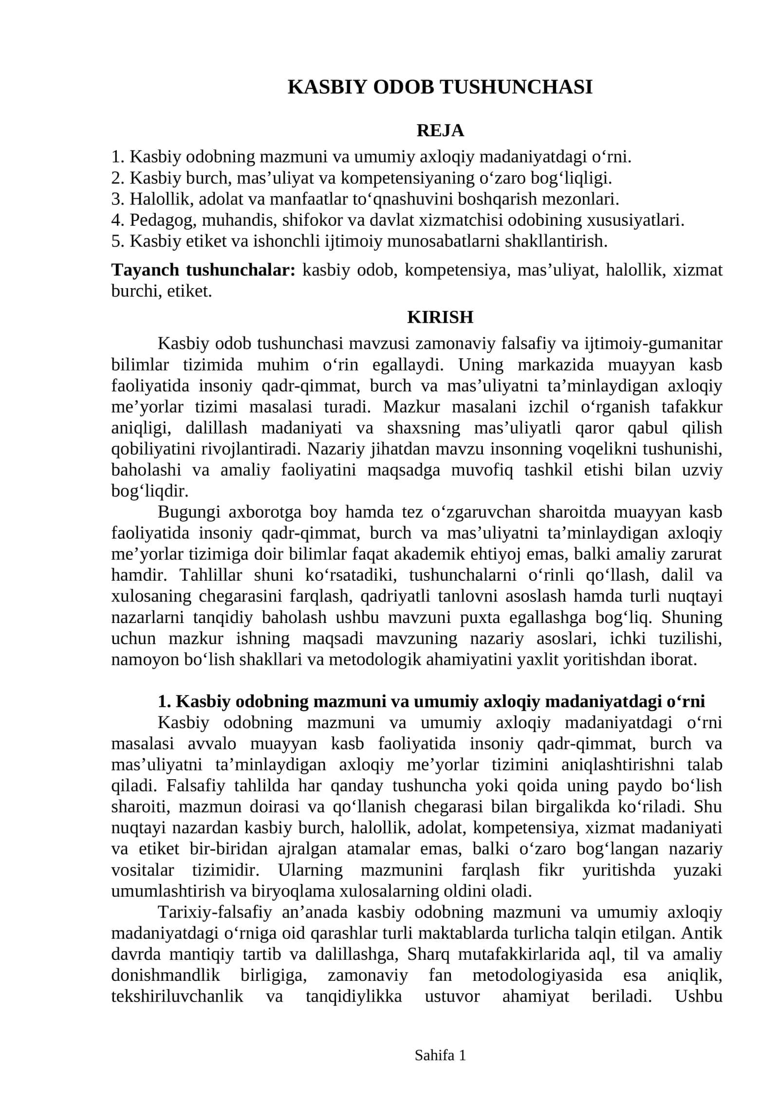 Kasbiy Odob Tushunchasi 1