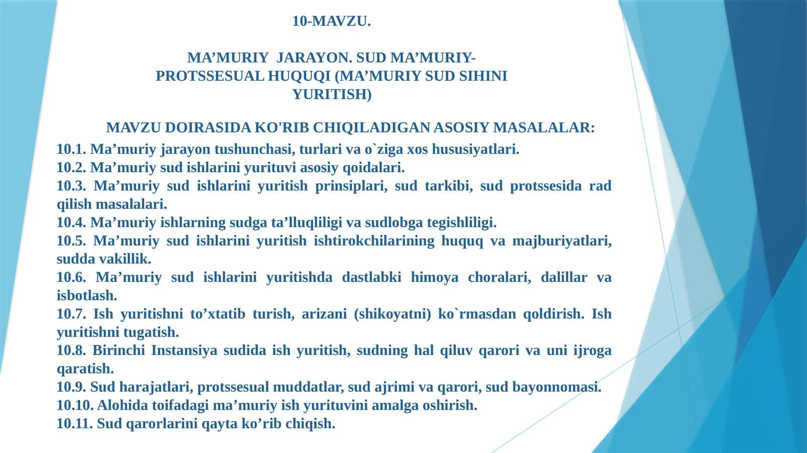 MA’MURIY JARAYON. SUD MA’MURIY-PROTSSESUAL HUQUQI (MA’MURIY SUD SIHINI YURITISH) 1
