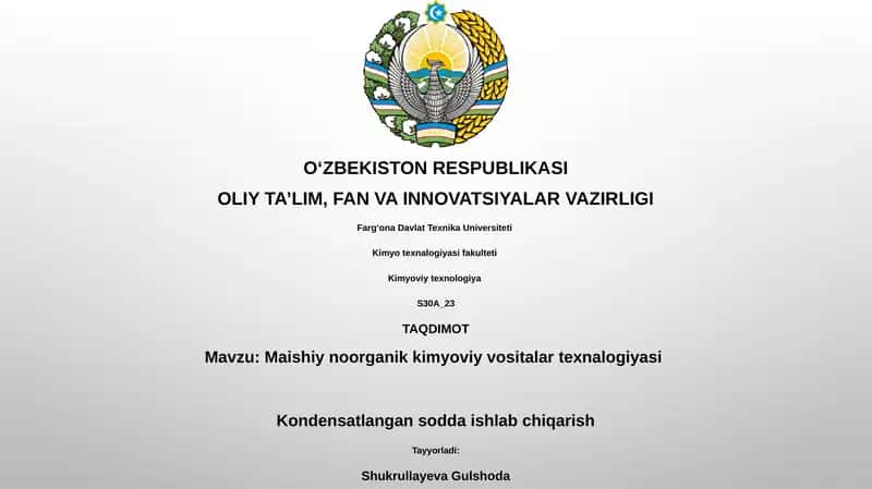 Maishiy noorganik kimyoviy vositalar texnalogiyasi 1
