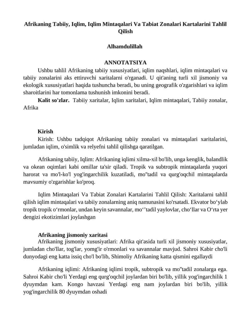 Afrikaning Tabiiy, Iqlim, Iqlim Mintaqalari Va Tabiat Zonalari Kartalarini Tahlil Qilish 1