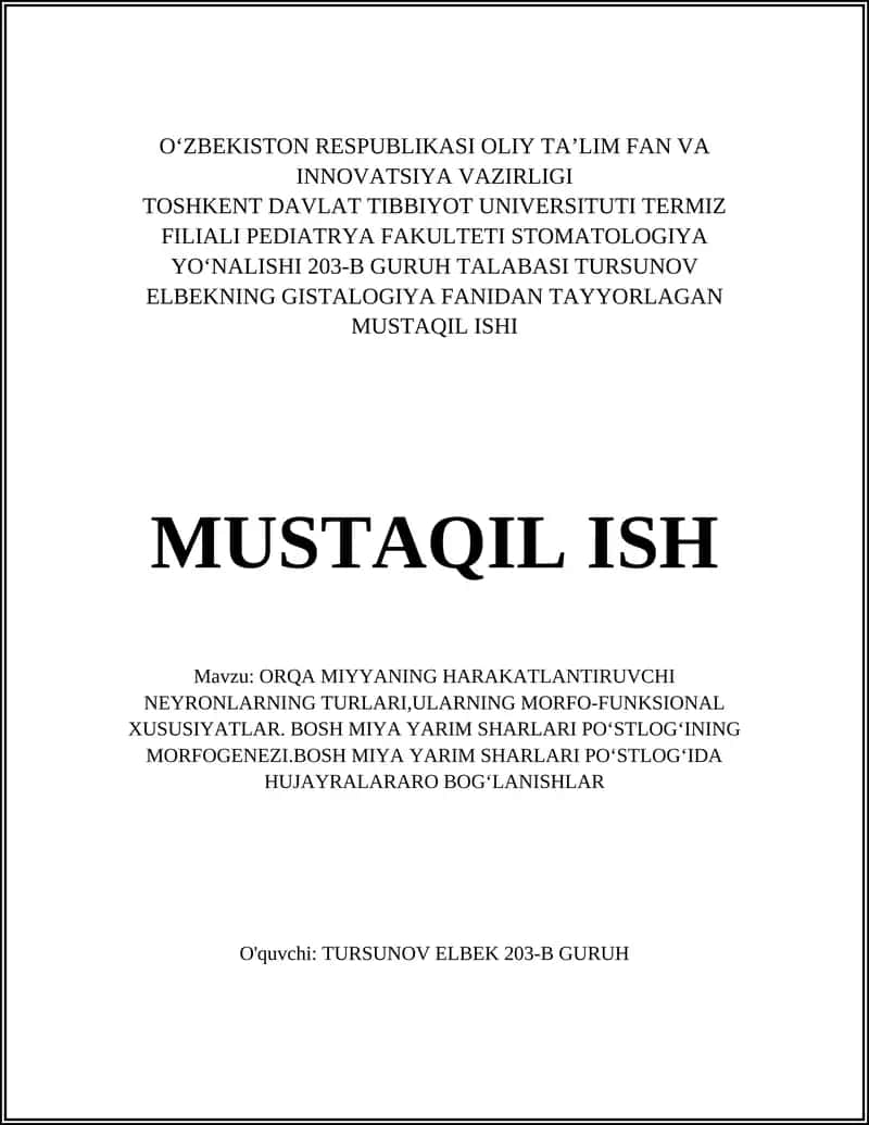 ORQA MIYYANING HARAKATLANTIRUVCHI NEYRONLARNING TURLARI 1