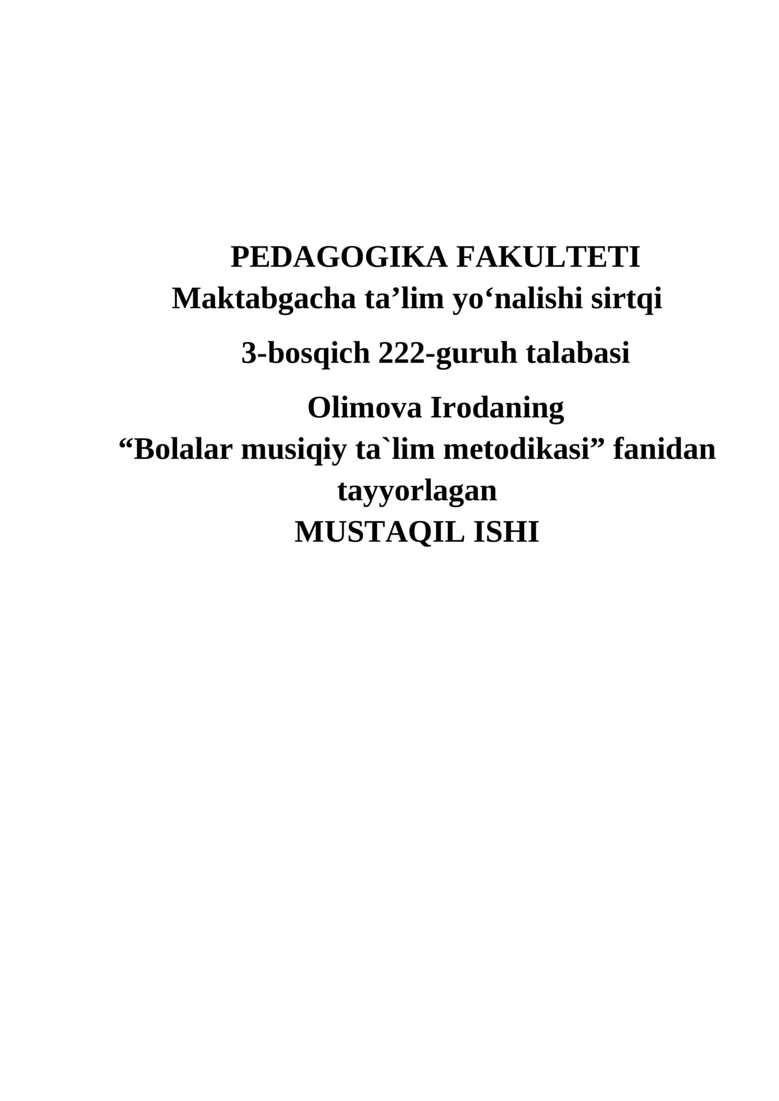 Maktabgacha yoshdagi bolalarga musiqiy tarbiya berish metodlari 1