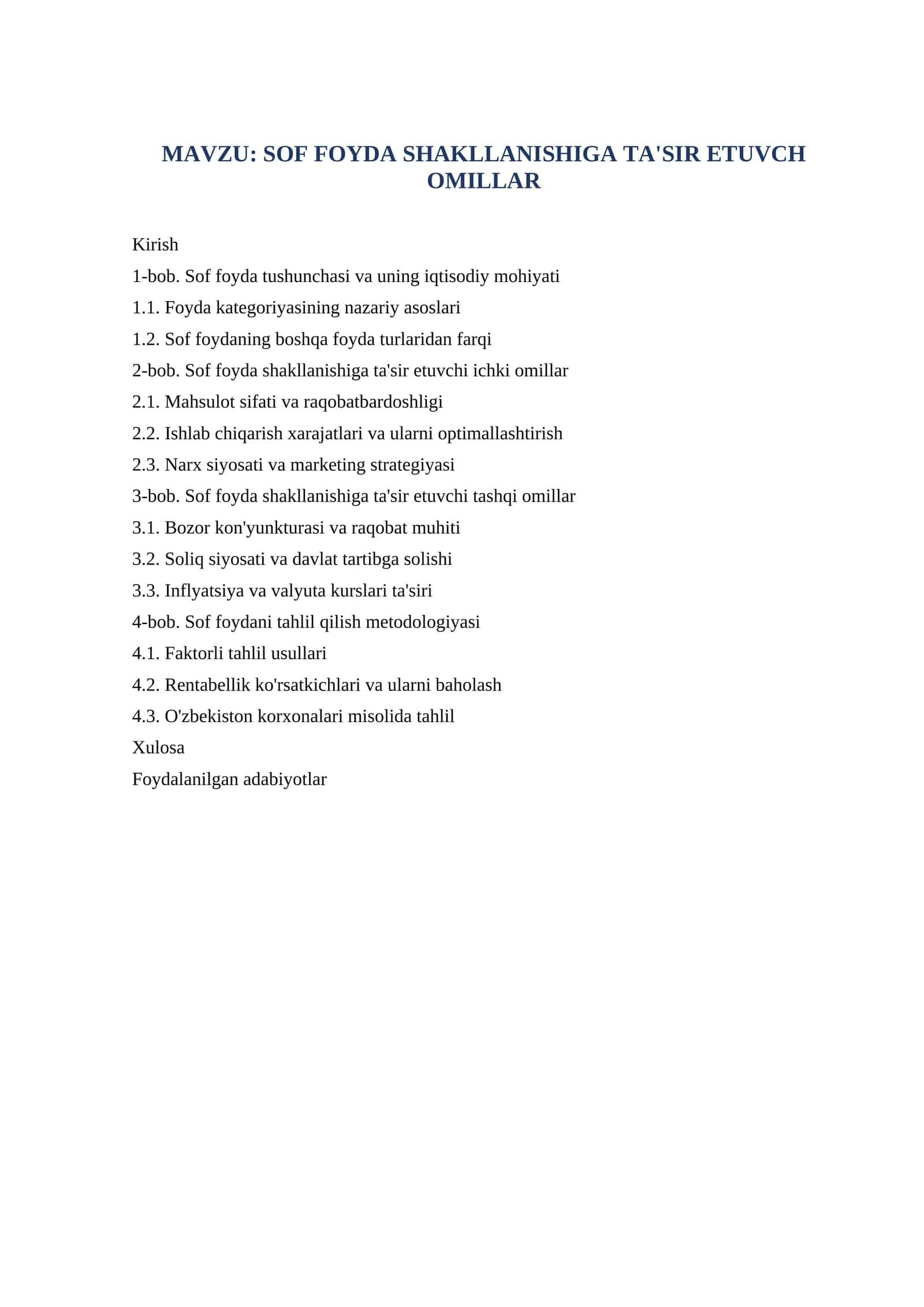 Sof foyda shakllanishiga ta'sir etuvch omillar 1