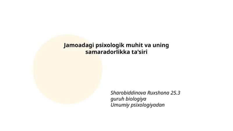 Jamoadagi psixologik muhit va uning samaradorlikka ta'siri 1