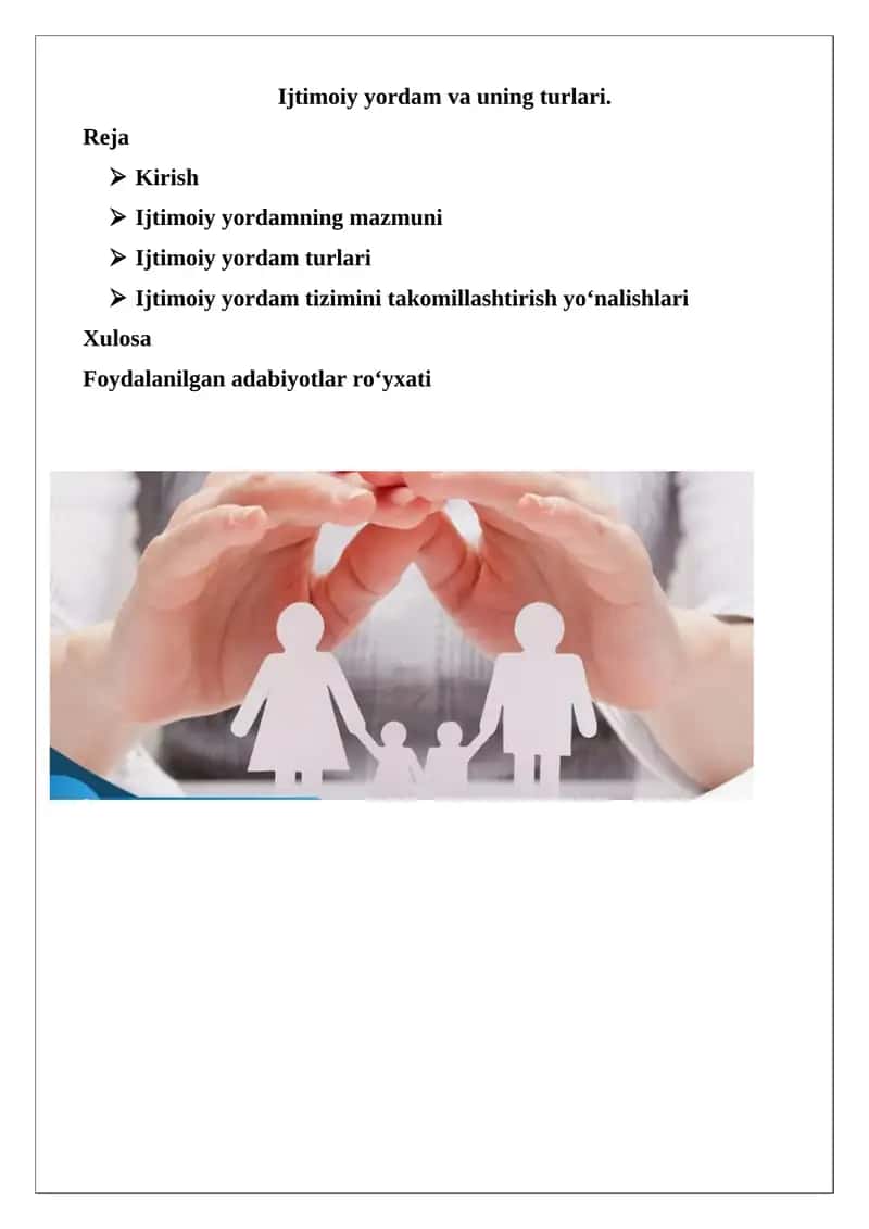 Ijtimoiy yordam va uning turlari 1