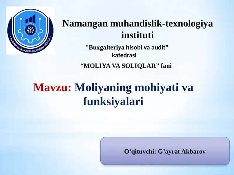 Moliyaning Mohiyati va Funksiyalari 1