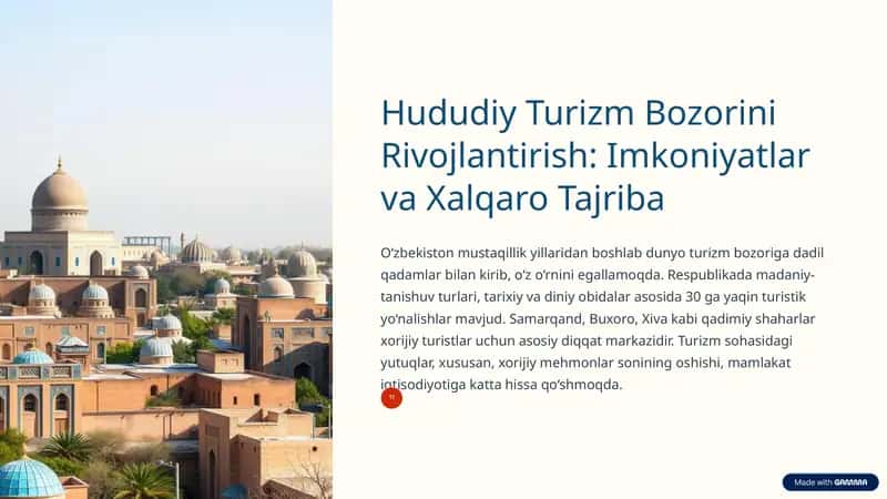 Hududiy Turizm Bozorini Rivojlantirish: Imkoniyatlar va Xalqaro Tajriba 1