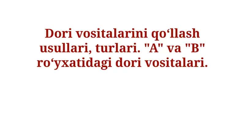 Dori Vositalarini Qabul Qilish Usullari va Turlari 1