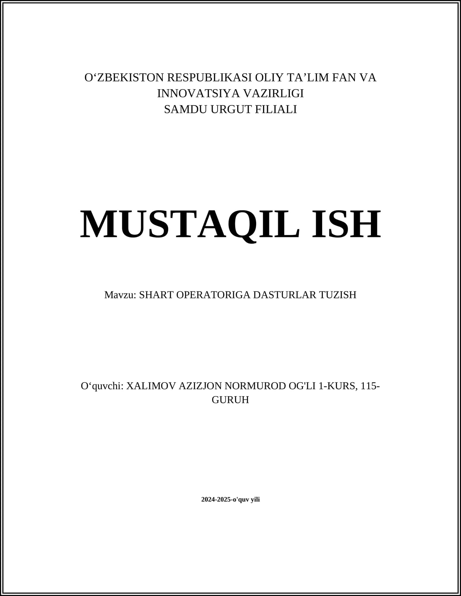 SHART OPERATORIGA DASTURLAR TUZISH 1
