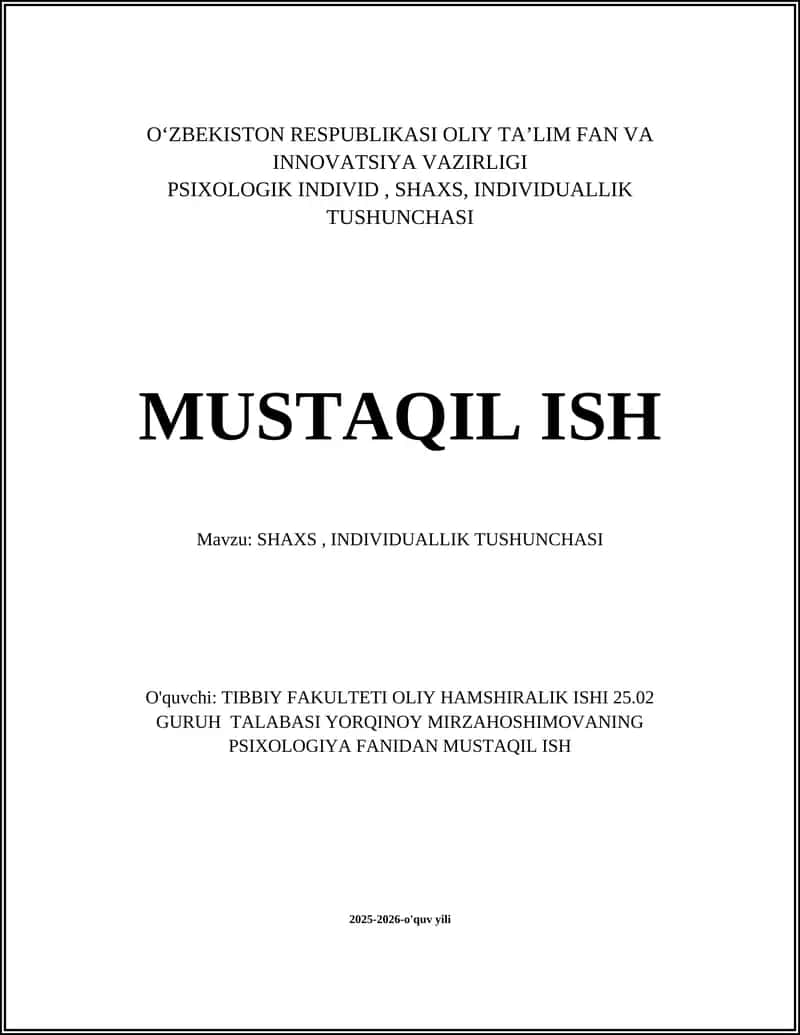 SHAXS, INDIVIDUALLIK TUSHUNCHASI 1
