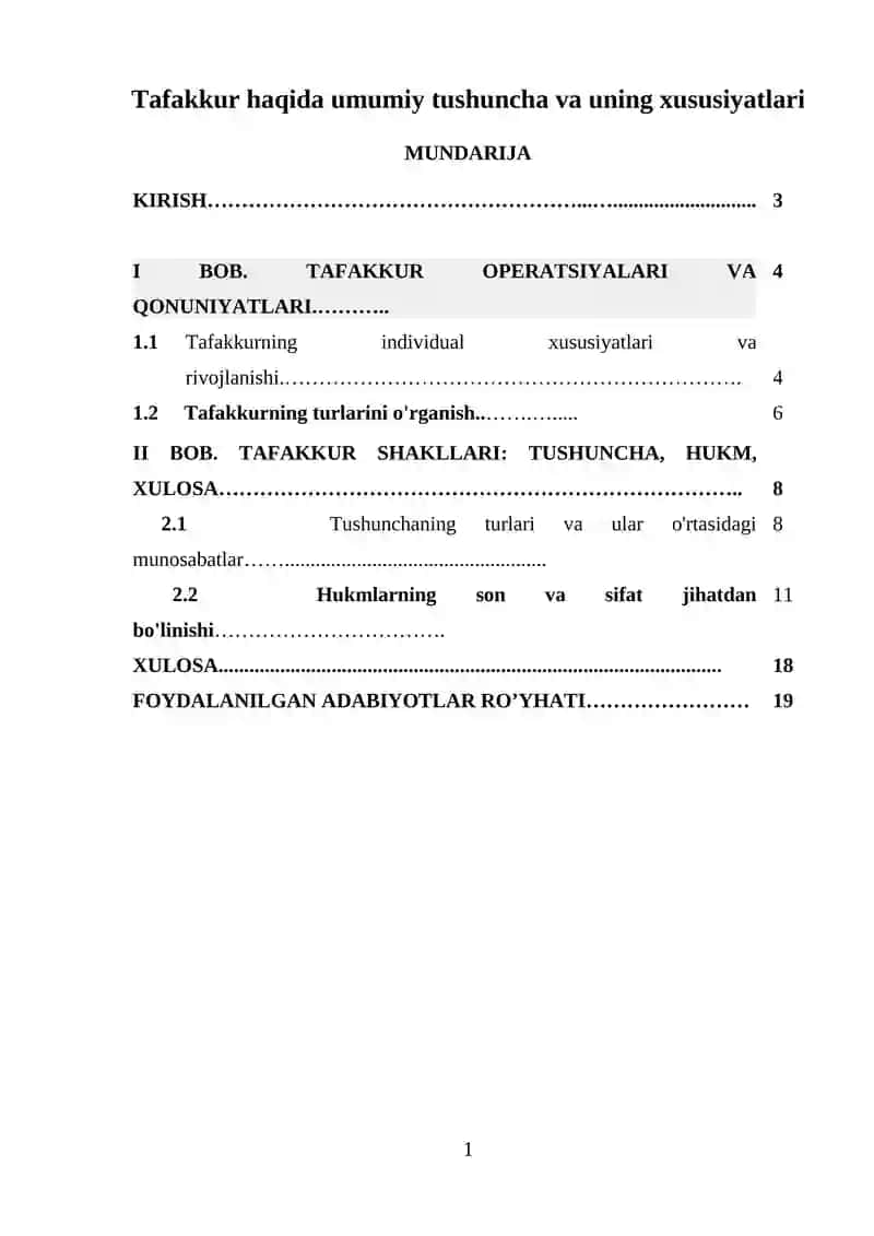 Tafakkur haqida umumiy tushuncha va uning xususiyatlari