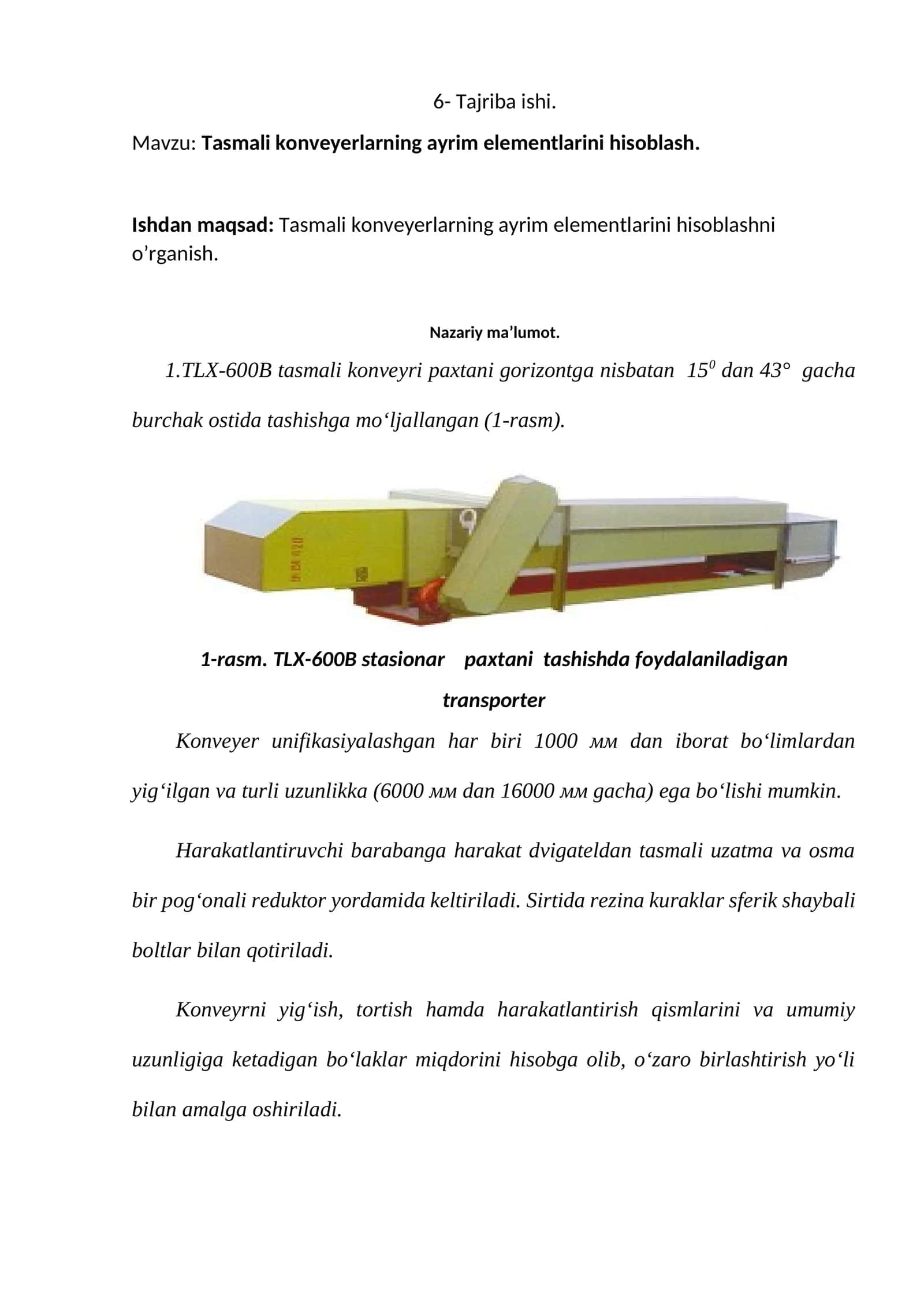 Tasmali konveyerlarning ayrim elementlarini hisoblash 1
