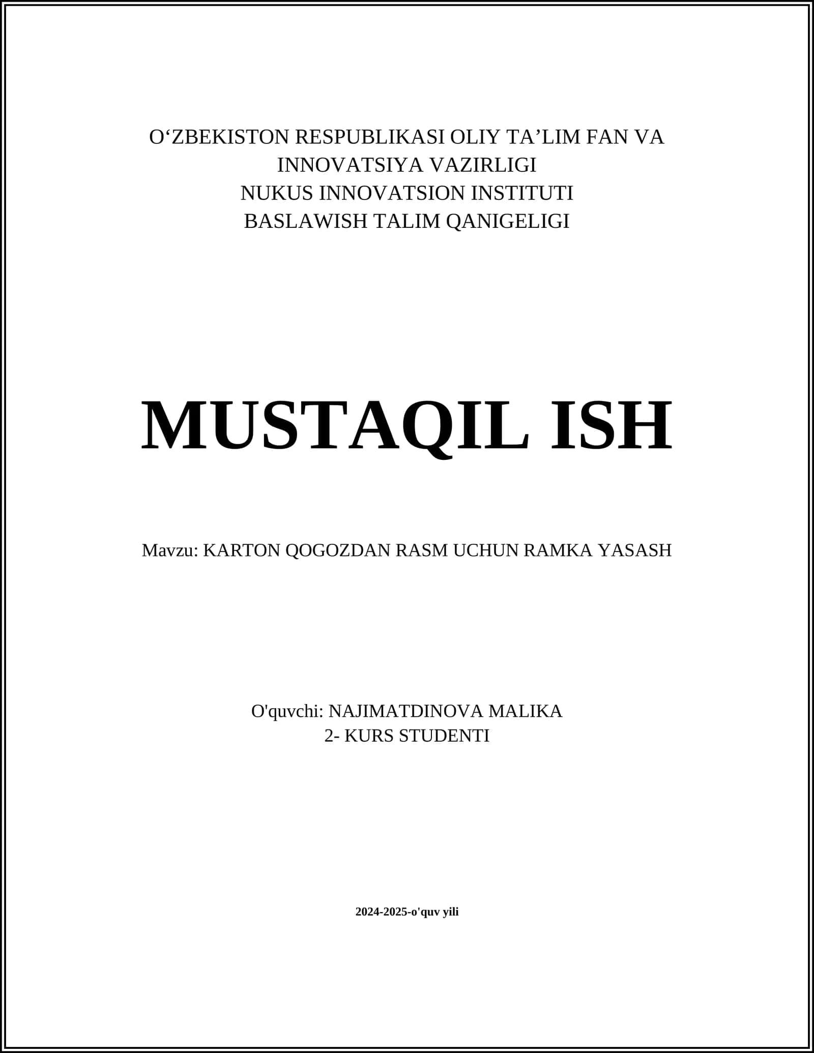 KARTON QOGOZDAN RASM UCHUN RAMKA YASASH 1