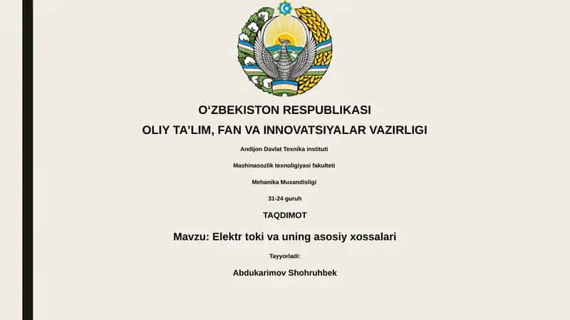 Elektr toki va uning asosiy xossalari 1