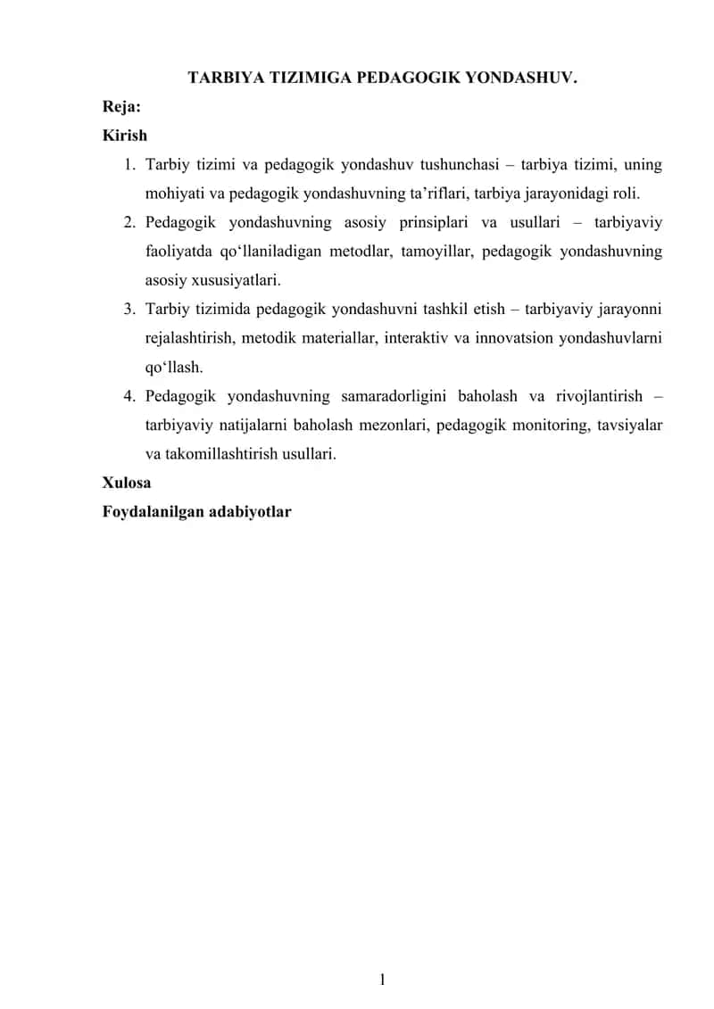 TARBIYA TIZIMIGA PEDAGOGIK YONDASHUV 1