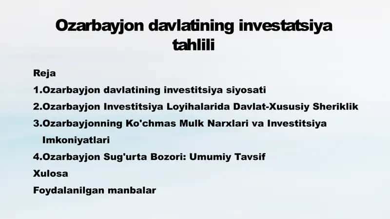 Ozarbayjon investitsiya siyosati 1