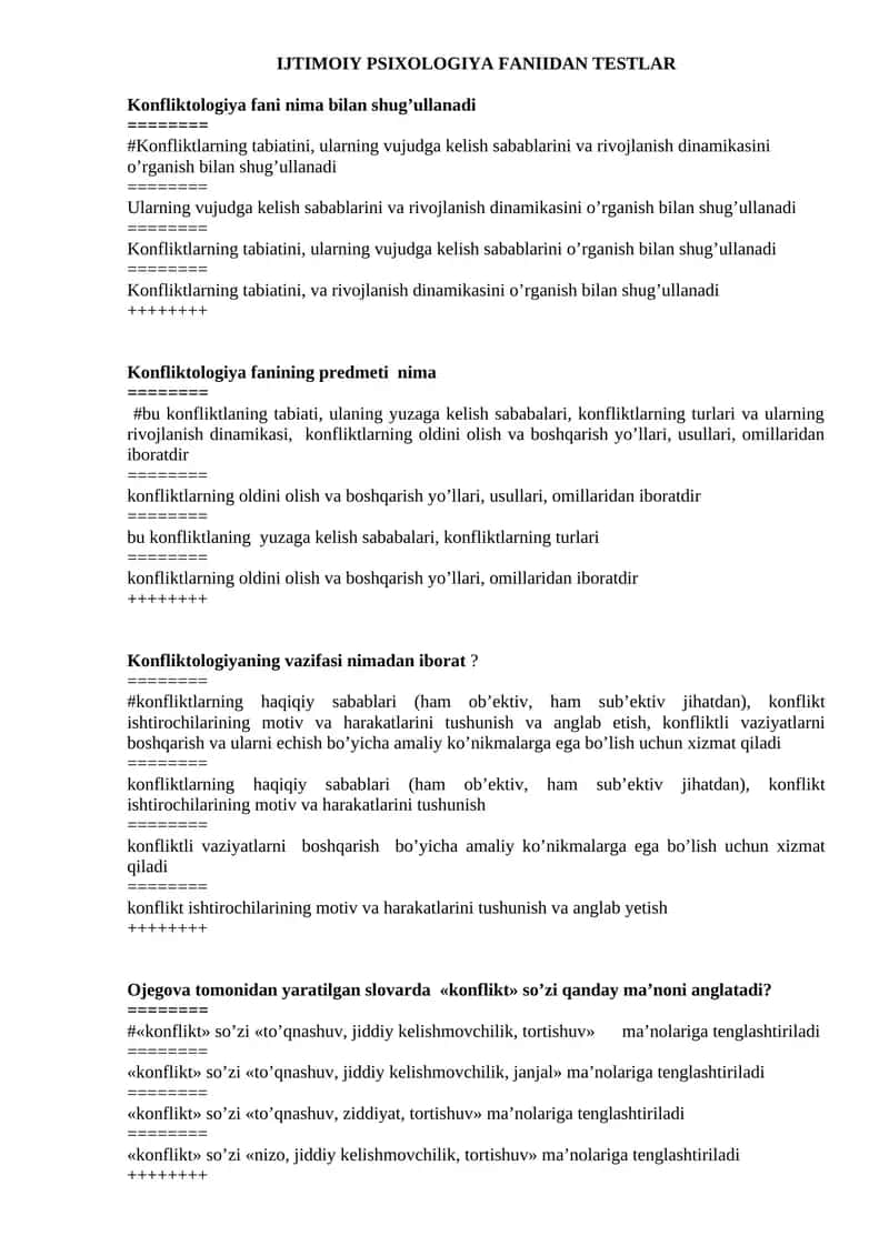 IJTIMOIY PSIXOLOGIYA FANIIDAN TESTLAR 1