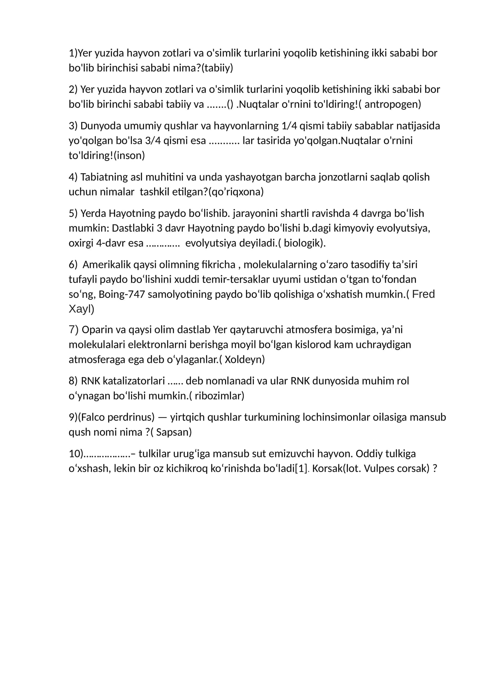 Tabiiy hayotning evolyutsiyasi 1