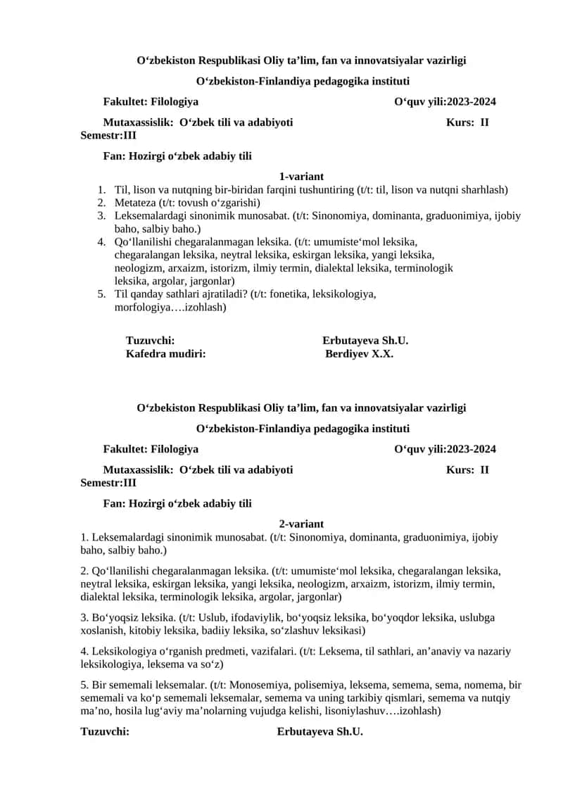 Hozirgi o‘zbek adabiy tili 1