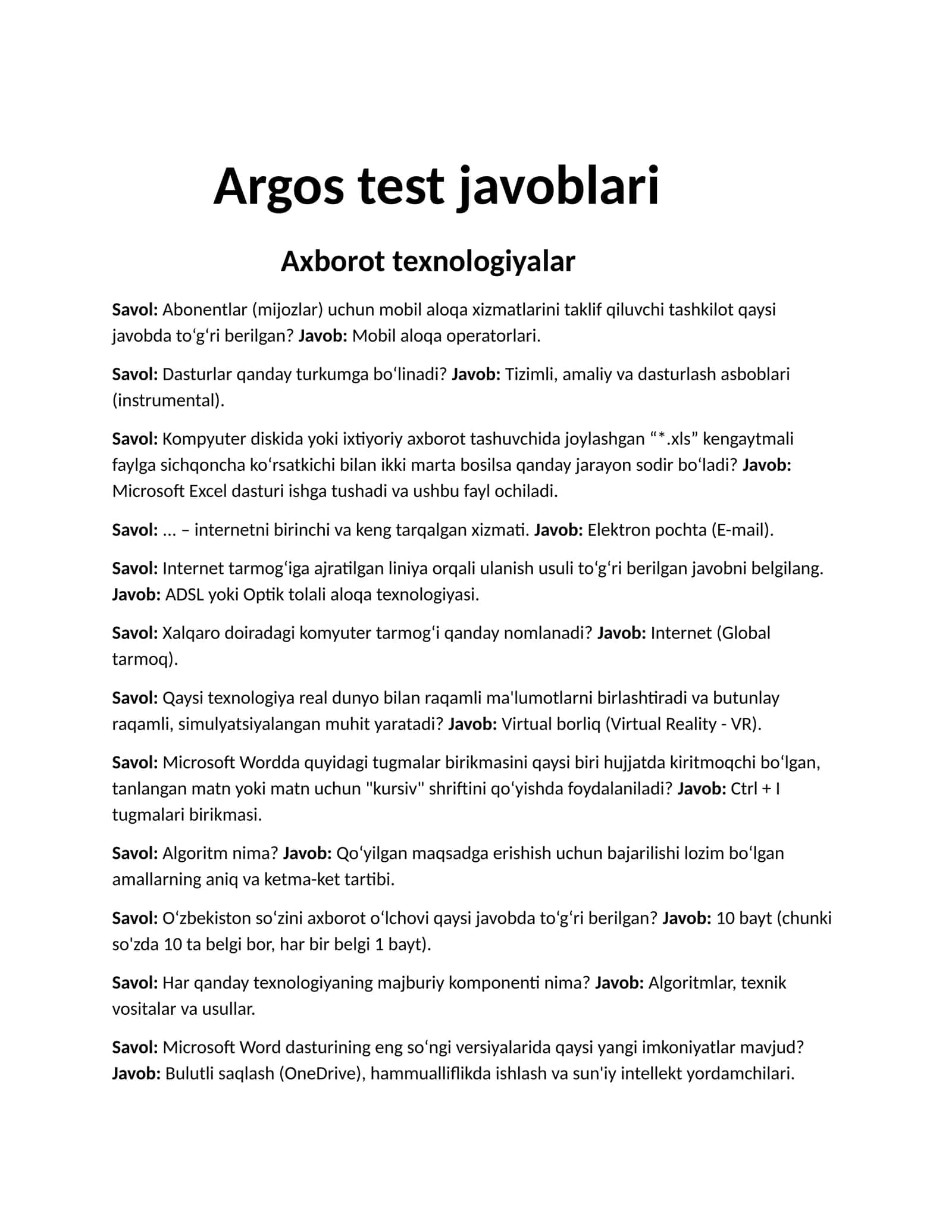 Argos test javoblari 1
