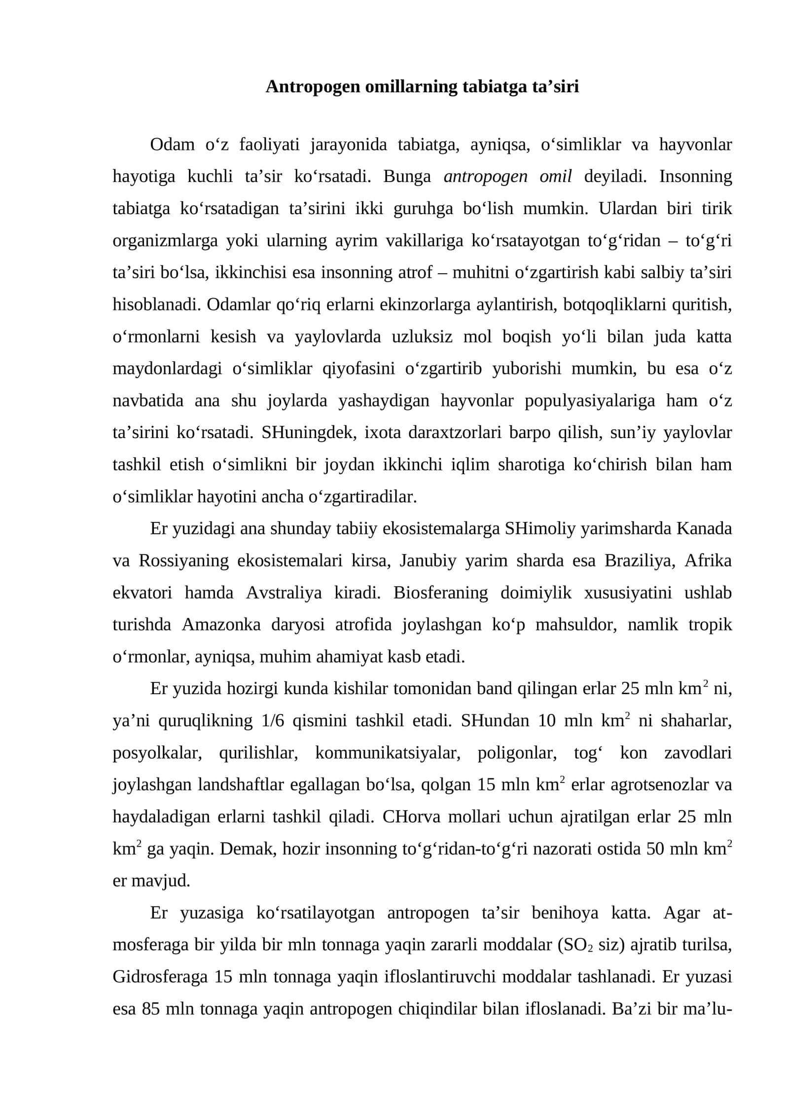 Antropogen omillarning tabiatga ta’siri 1