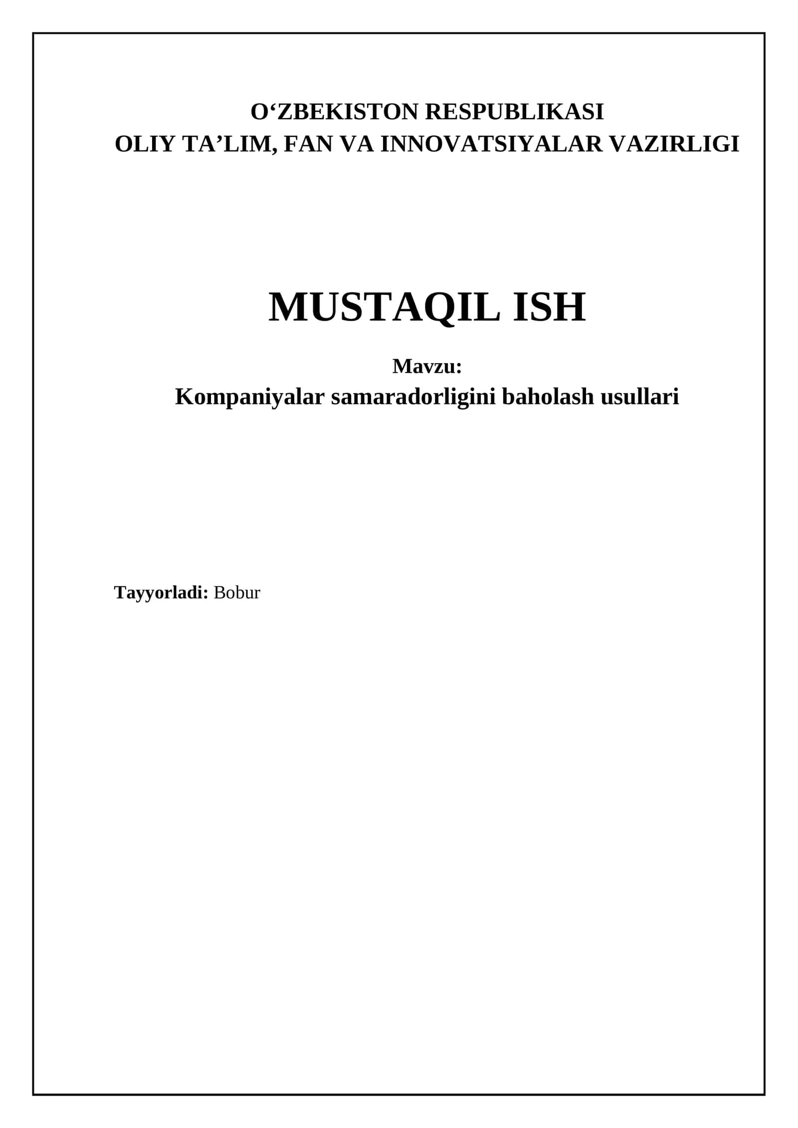 Kompaniyalar samaradorligini baholash usullari 1