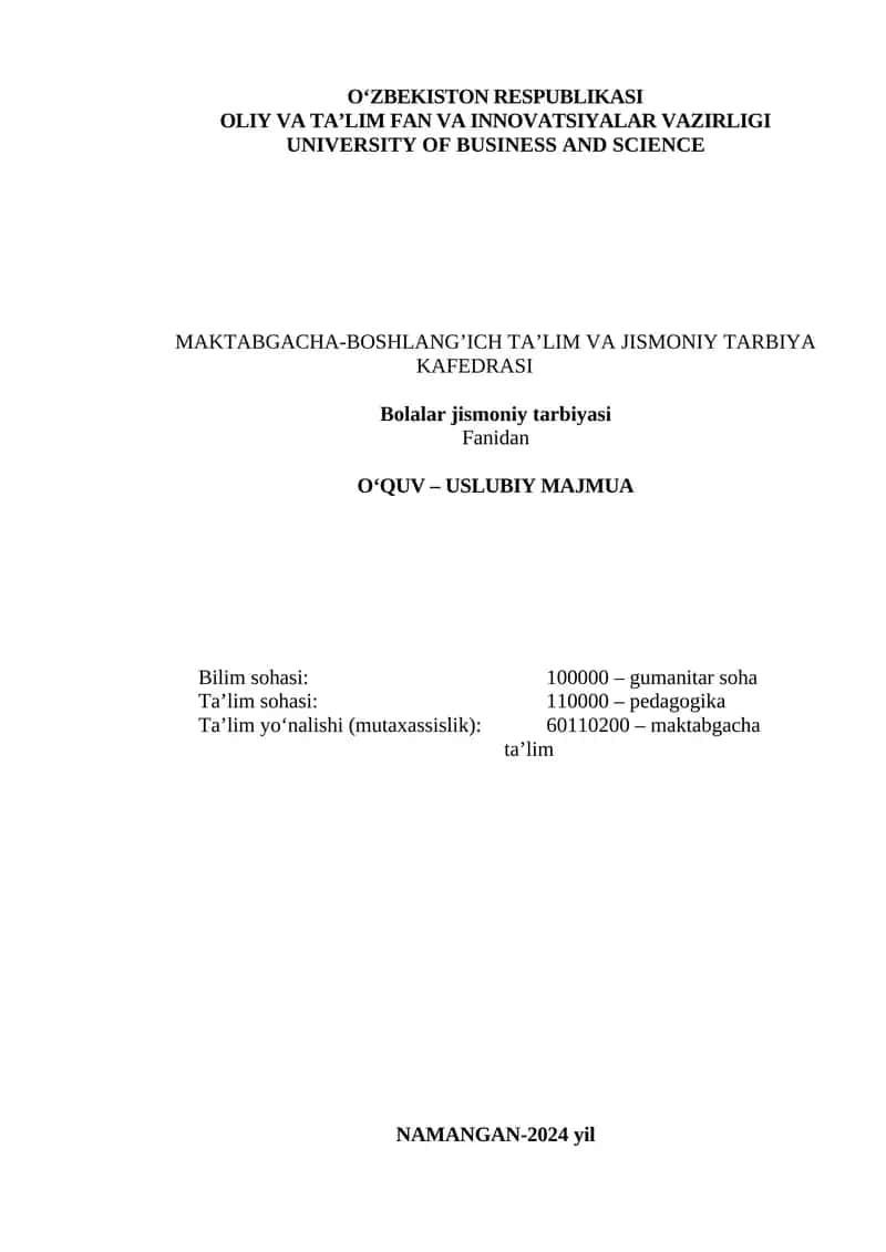 Bolalar jismoniy tarbiyasi 1