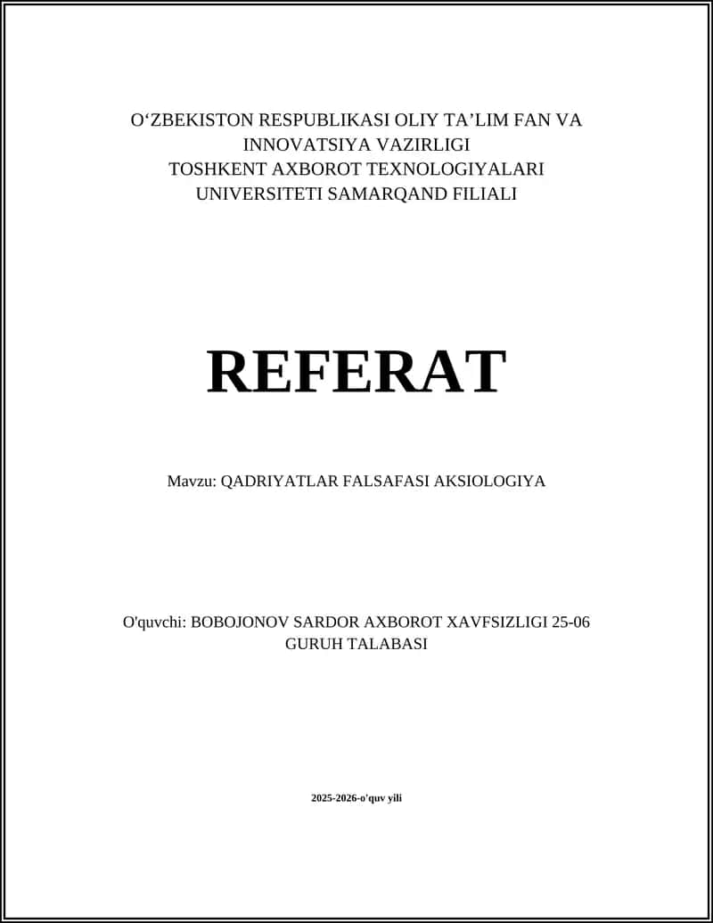 Qadriyatlar Falsafasi Aksiologiya 1