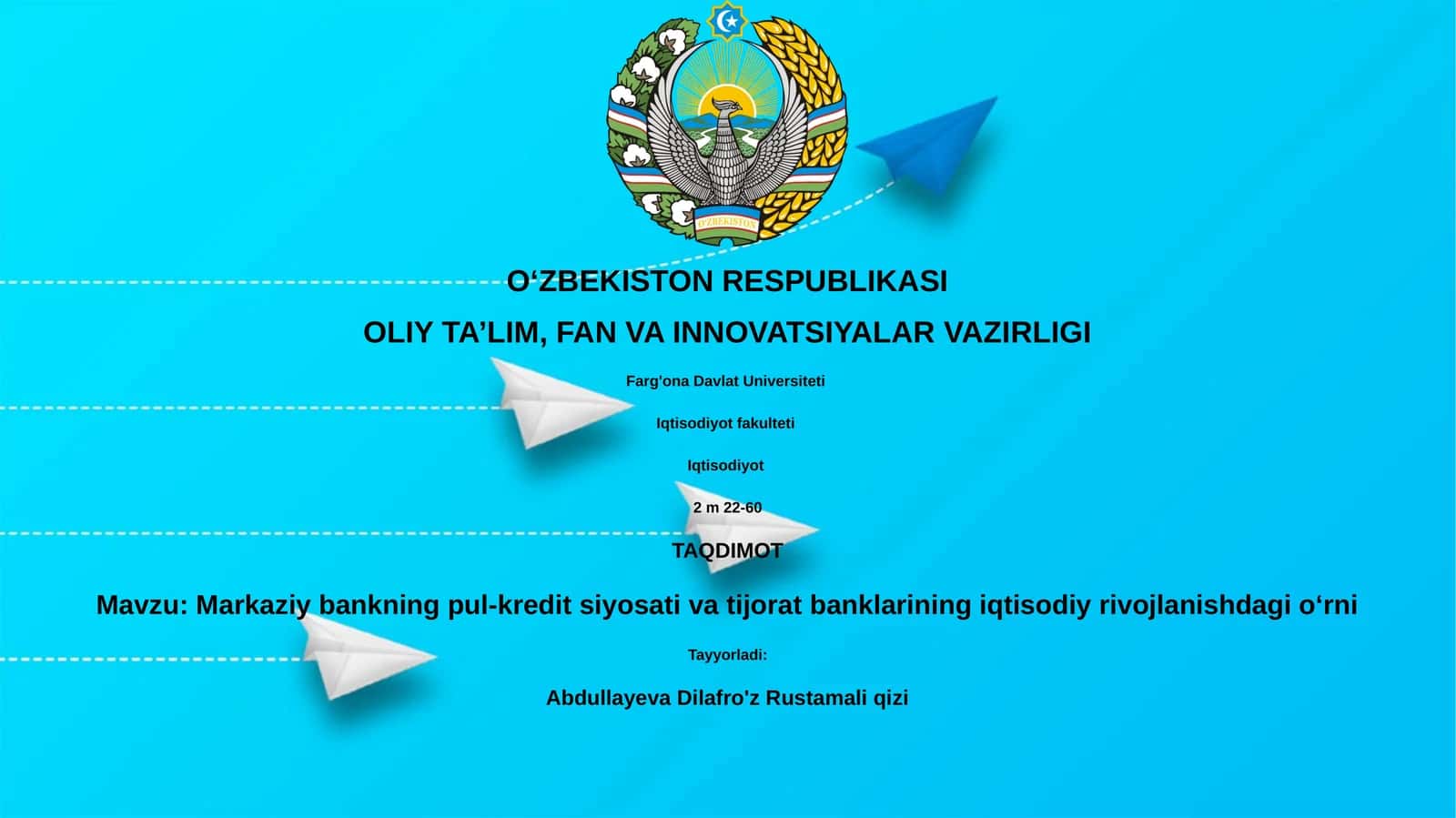Markaziy bankning pul-kredit siyosati va tijorat banklarining iqtisodiy rivojlanishdagi o‘rni 1
