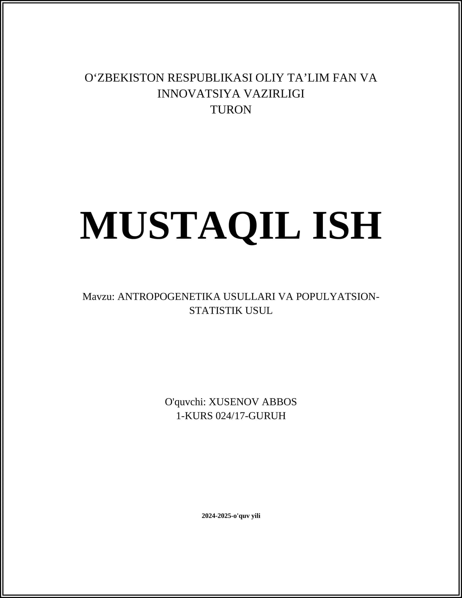 ANTROPOGENETIKA USULLARI VA POPULYATSION-STATISTIK USUL 1