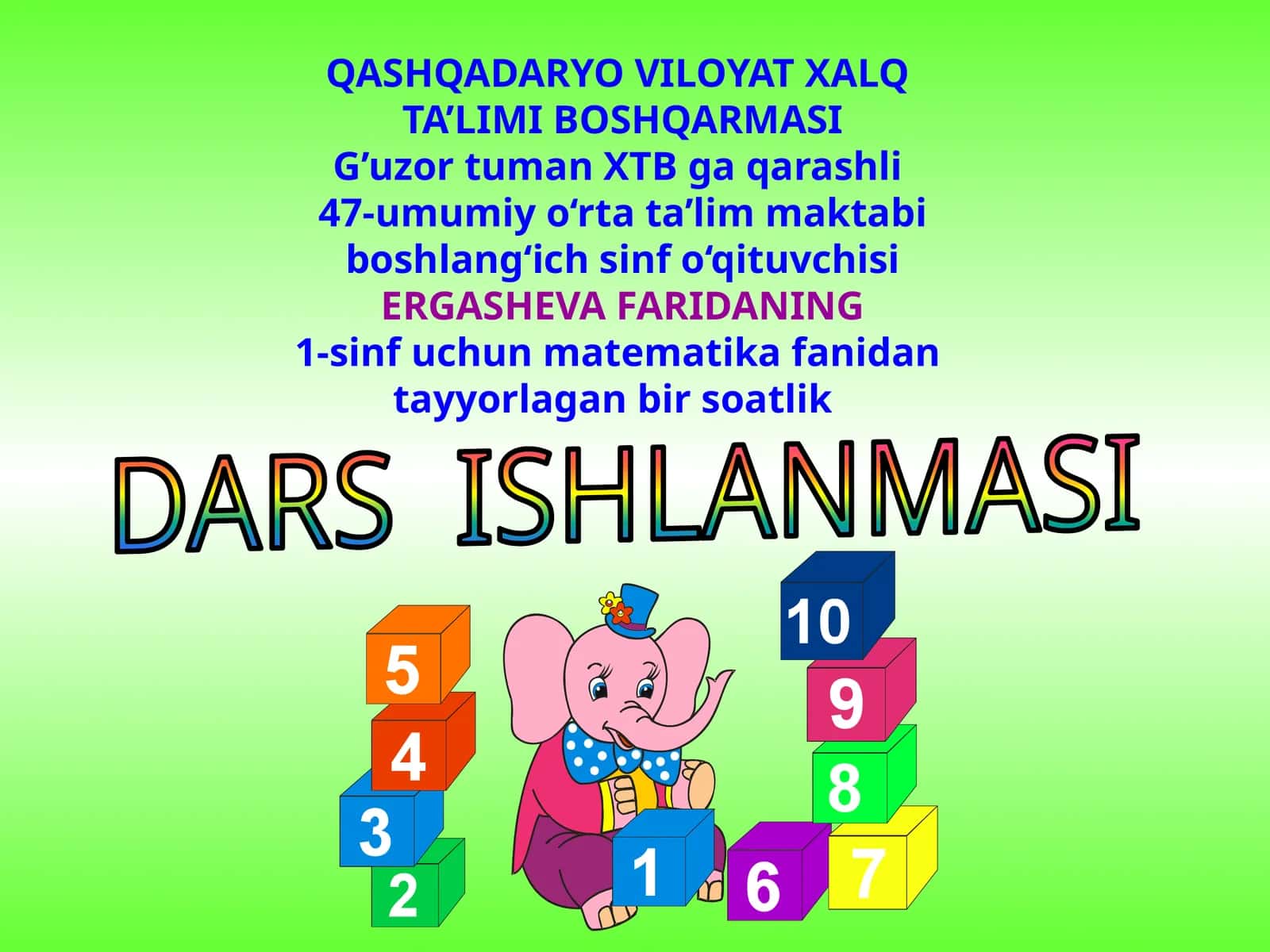 4-sinf Matematika 100 soni ichida ayirish va qo'shish dars ishlanma 1